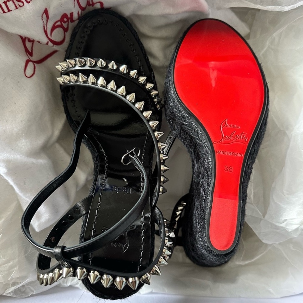Christian Louboutin Mafaldina Zeppa 120 Black Spiked Wedge Sandals 38 NEW $895 - Picture 1 of 13